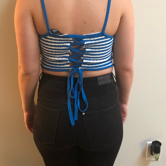 Blue and white Laceup crop top - Picture 6 of 6